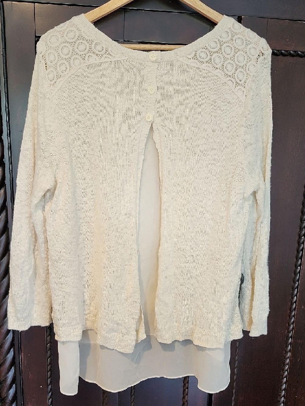 Lucky Brand Cream Layered Crochet Knit Sweater Top - Picture 4 of 8